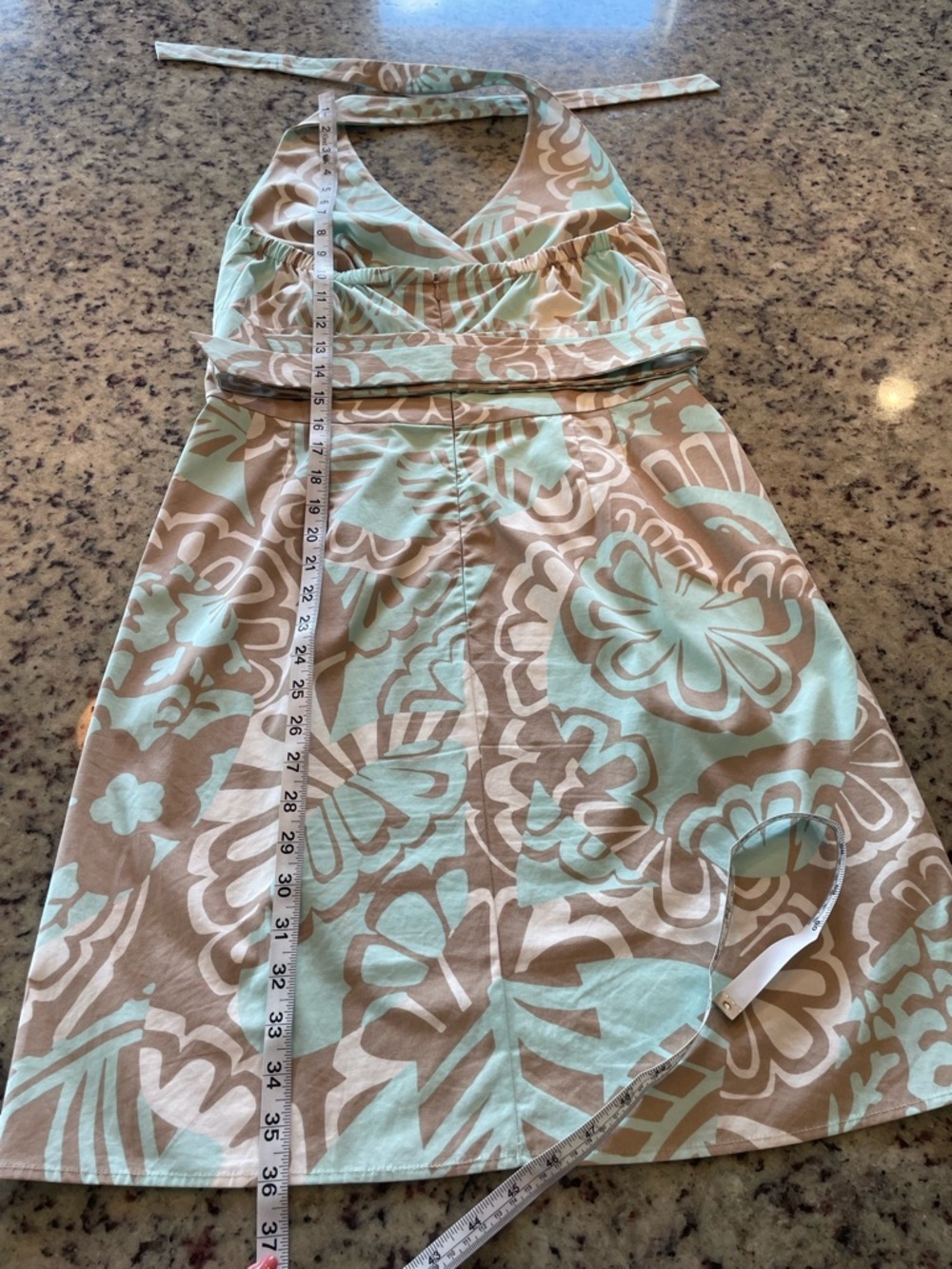 Pristine Y2K Tommy Bahama 100% cotton Mint and Beige Floral Halter Sundress 8 - Picture 2 of 7